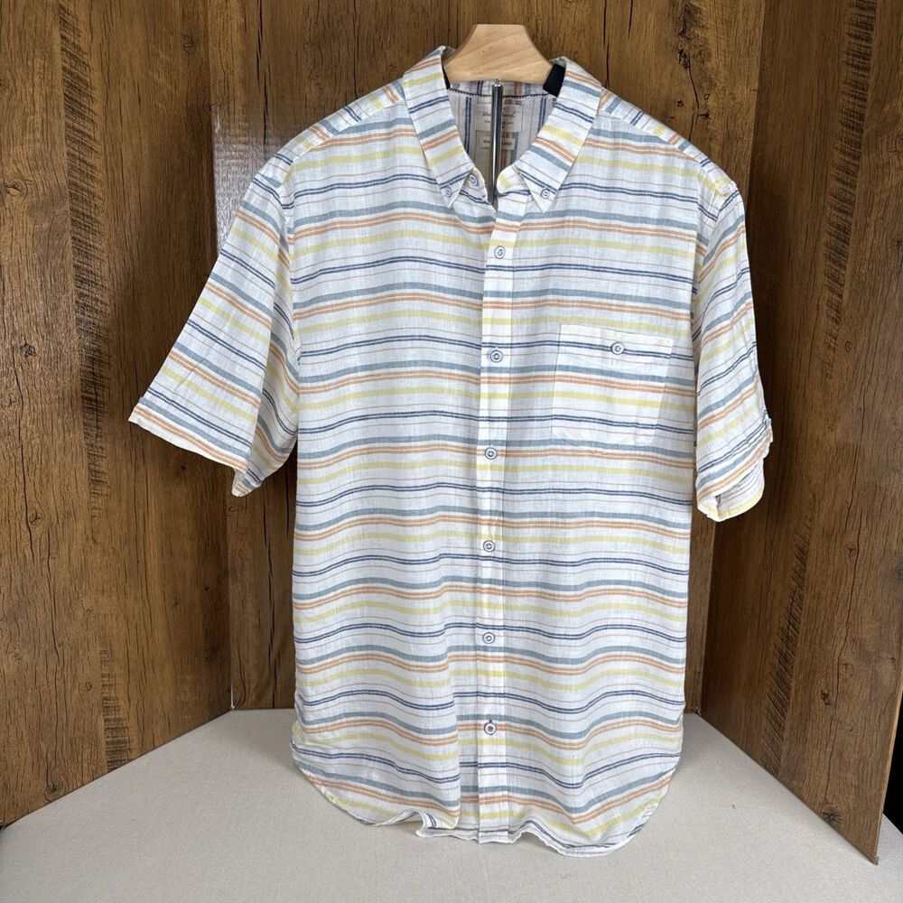 Weatherproof White Multi Colored Stripped Linen Shirt Men’s Size XL